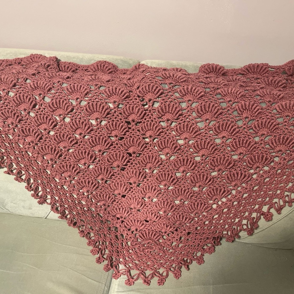 Handmade Crochet Shawl in Dusty Rose